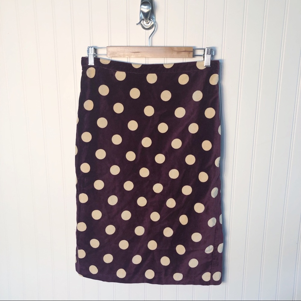Boden Maroon Cream Polka Dot Velvet Pencil Skirt